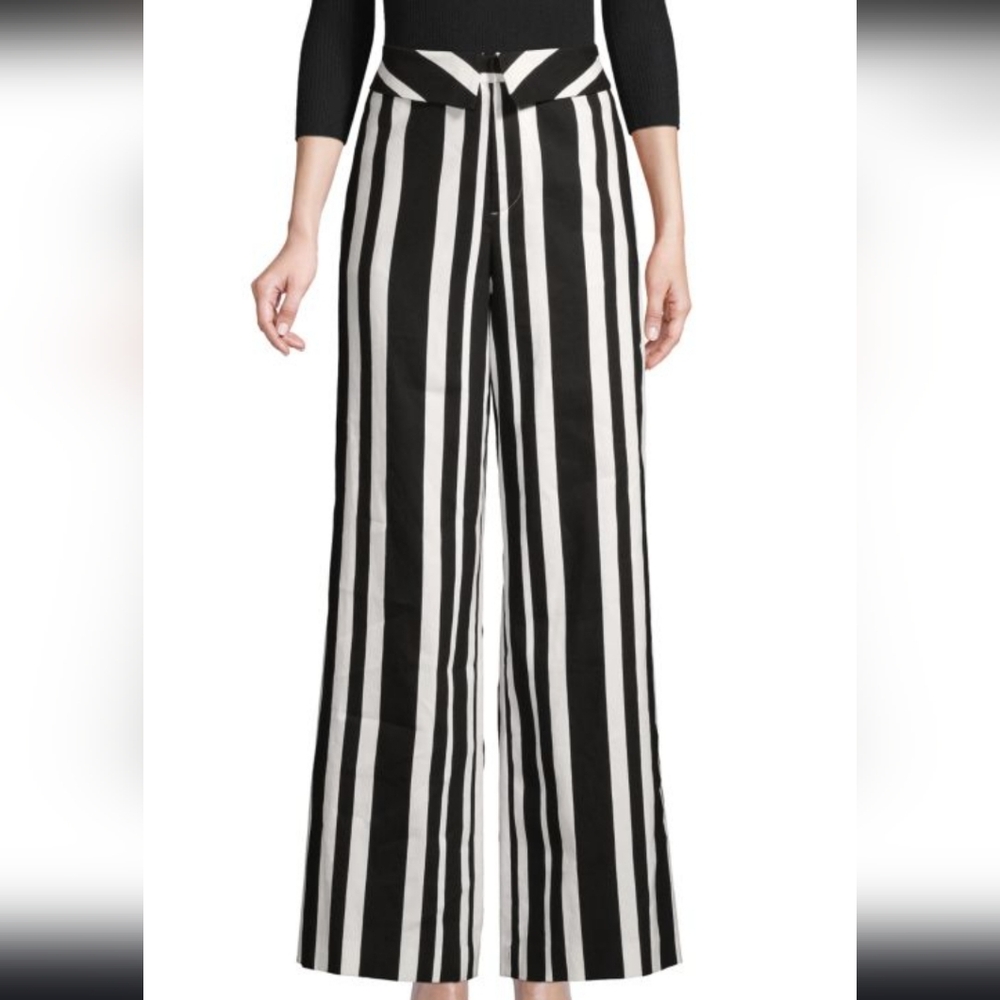 Alice + Olivia Black & White Stripe Pants Size Small Fold-Over Waist Size 2